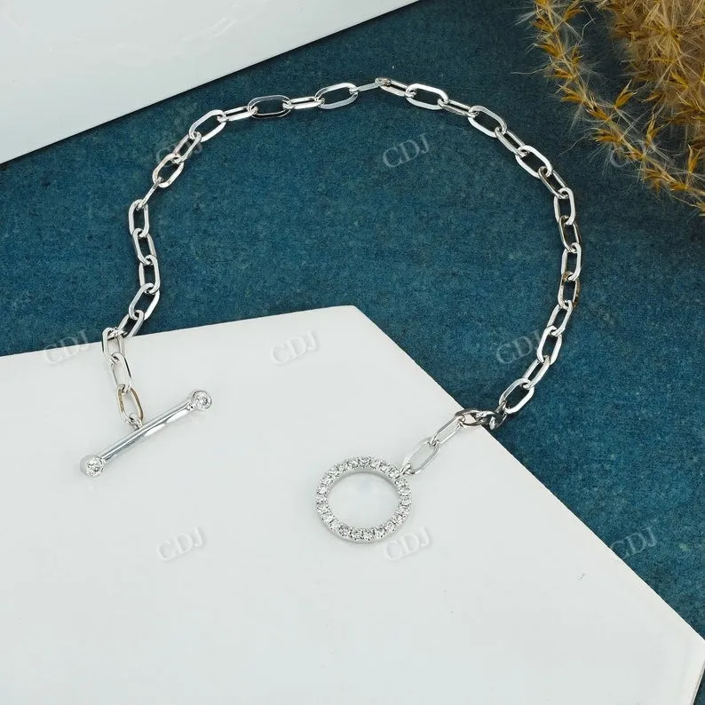 0.21CT Open Circle Toggle Clip Link Natural Diamond Bracelet