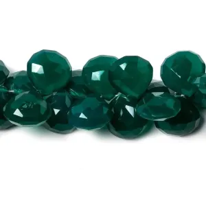 10-12mm Dark Emerald Green Chalcedony Faceted Heart Beads 8 inch 52 pieces