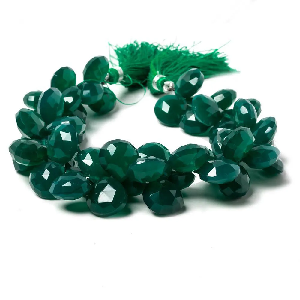 10-12mm Dark Emerald Green Chalcedony Faceted Heart Beads 8 inch 52 pieces