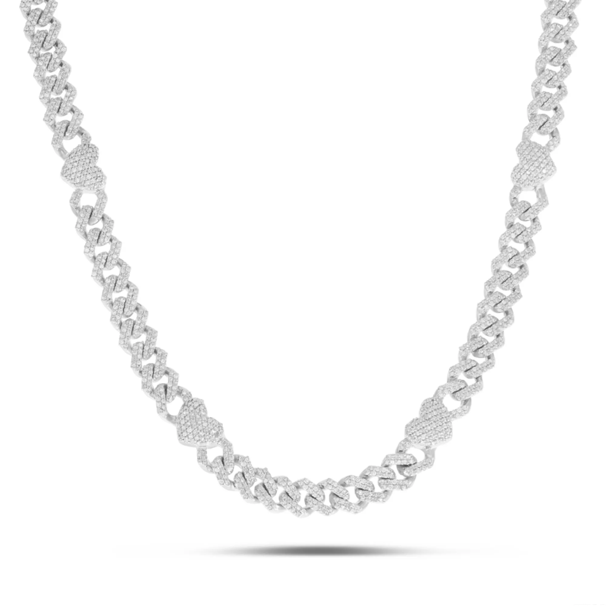 10K Gold 4.21ct Diamond Cuban Chain with Heart Motifs