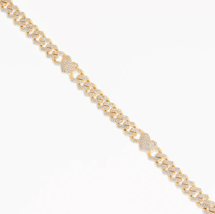 10K Gold 4.21ct Diamond Cuban Chain with Heart Motifs