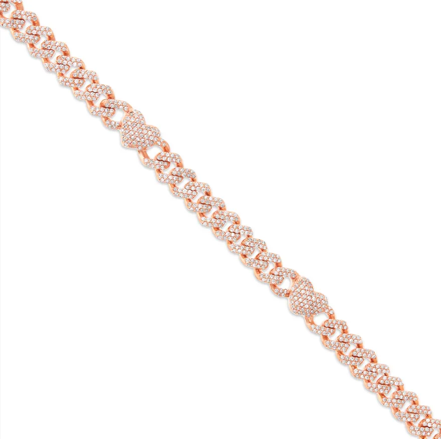 10K Gold 4.21ct Diamond Cuban Chain with Heart Motifs