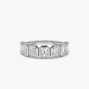 1.45 ctw 14k Bezel Setting Seven Stone Emerald Cut Lab Grown Diamond Wedding Ring - Zoey