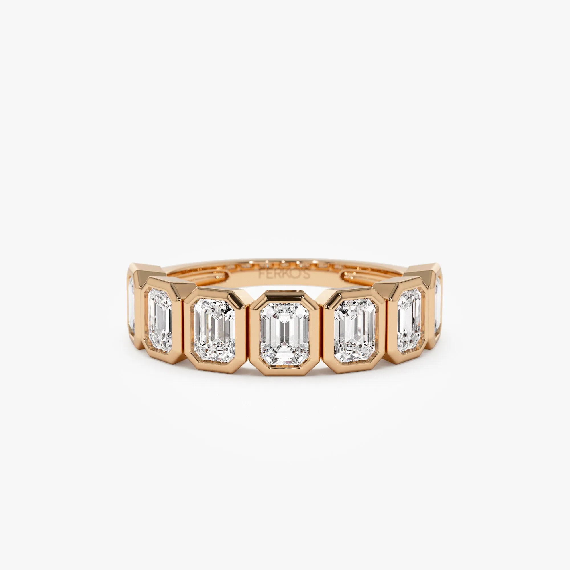 1.45 ctw 14k Bezel Setting Seven Stone Emerald Cut Lab Grown Diamond Wedding Ring - Zoey