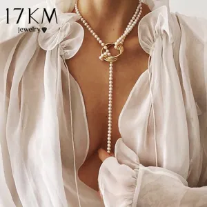 17KM Vintage Pearl Necklaces For Women Fashion Multi-layer Shell Knot Pearl Chain Necklace 2020 NEW Coin Cross Choker Jewelry