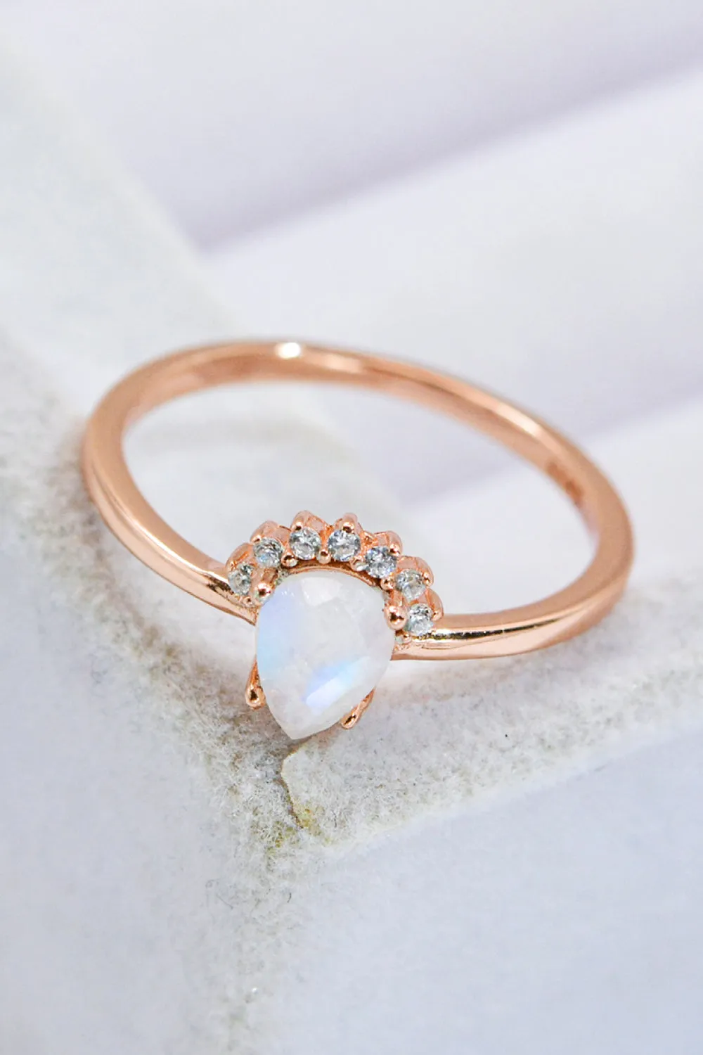 18K Rose Gold-Plated Pear Shape Natural Moonstone Ring