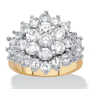 18K Yellow Gold Plated Round Cubic Zirconia Cluster Ring