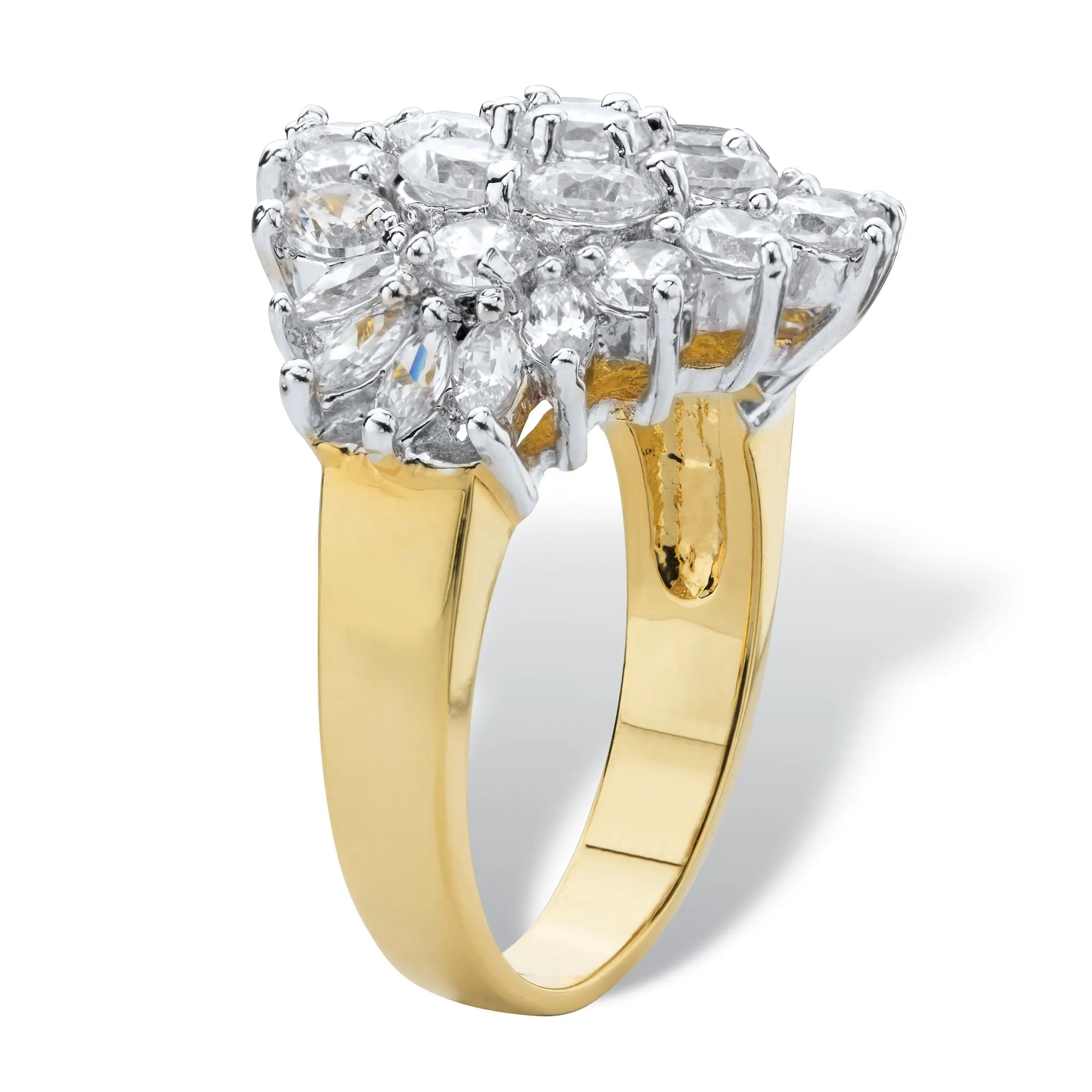 18K Yellow Gold Plated Round Cubic Zirconia Cluster Ring