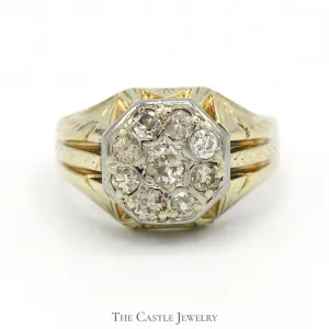 1cttw Old European Cut Diamond Cluster Ring with Antique Style Setting in 14k Yellow Gold