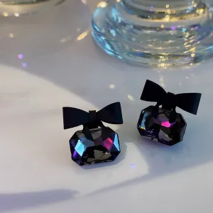 2021 New joker Korean sweet Black bowknot Women Earrings fashion senior shiny crystal geometric square Stud Earrings Jewelry