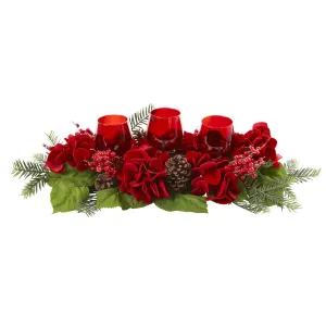 7.75" x 24" Artificial Hydrangea Red Candelabrum - Low Maintenance, Life-Like & Vibrant Silk Flowers For Busy People.