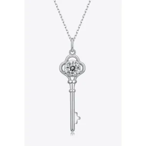 925 Sterling Silver 1 Carat Moissanite Key Pendant Necklace