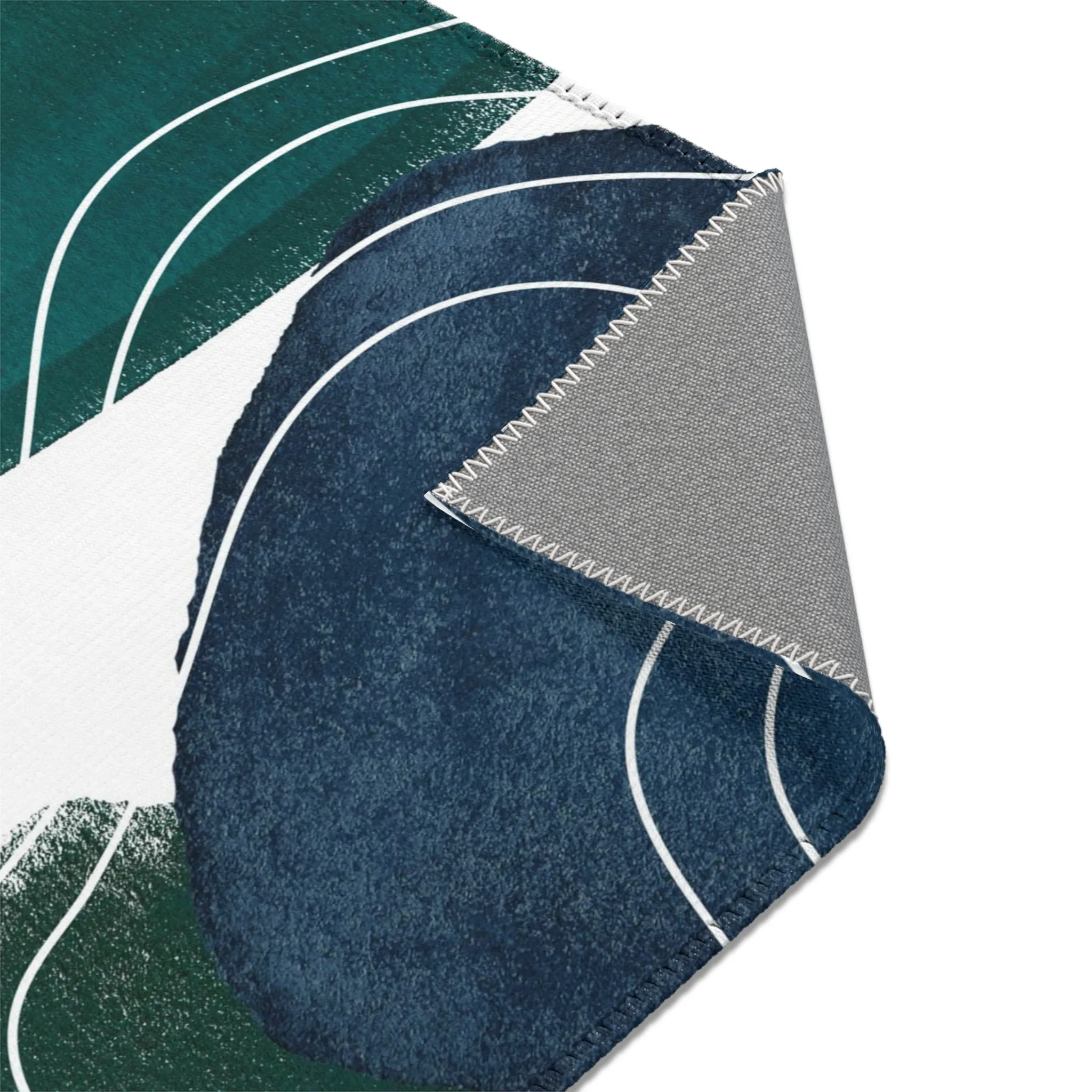 Abstract Boho Area Rug | Emerald Green, Navy Blue White