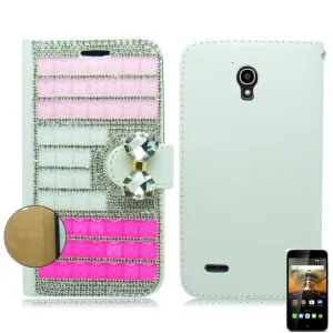 ALCATEL CONQUEST/7046T FULL PINK 3D BLING WALLET CASE