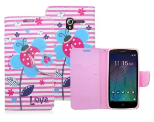 ALCATEL TRU/STELLAR PINK FLOWER ILLUTION LEATHER WALLET CASE