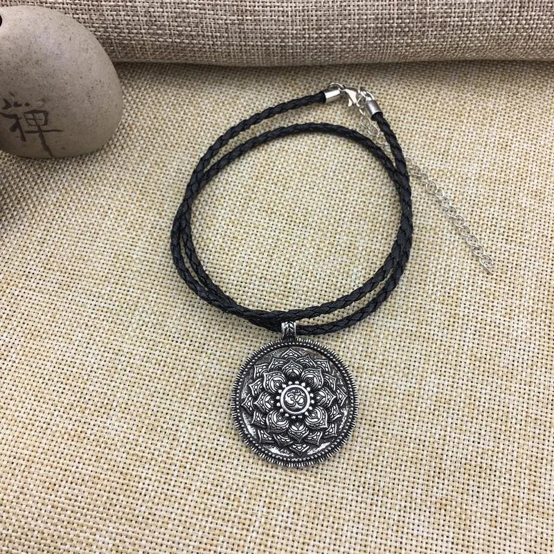 Antique Silver Om Lotus Mandala Pendant Necklaces