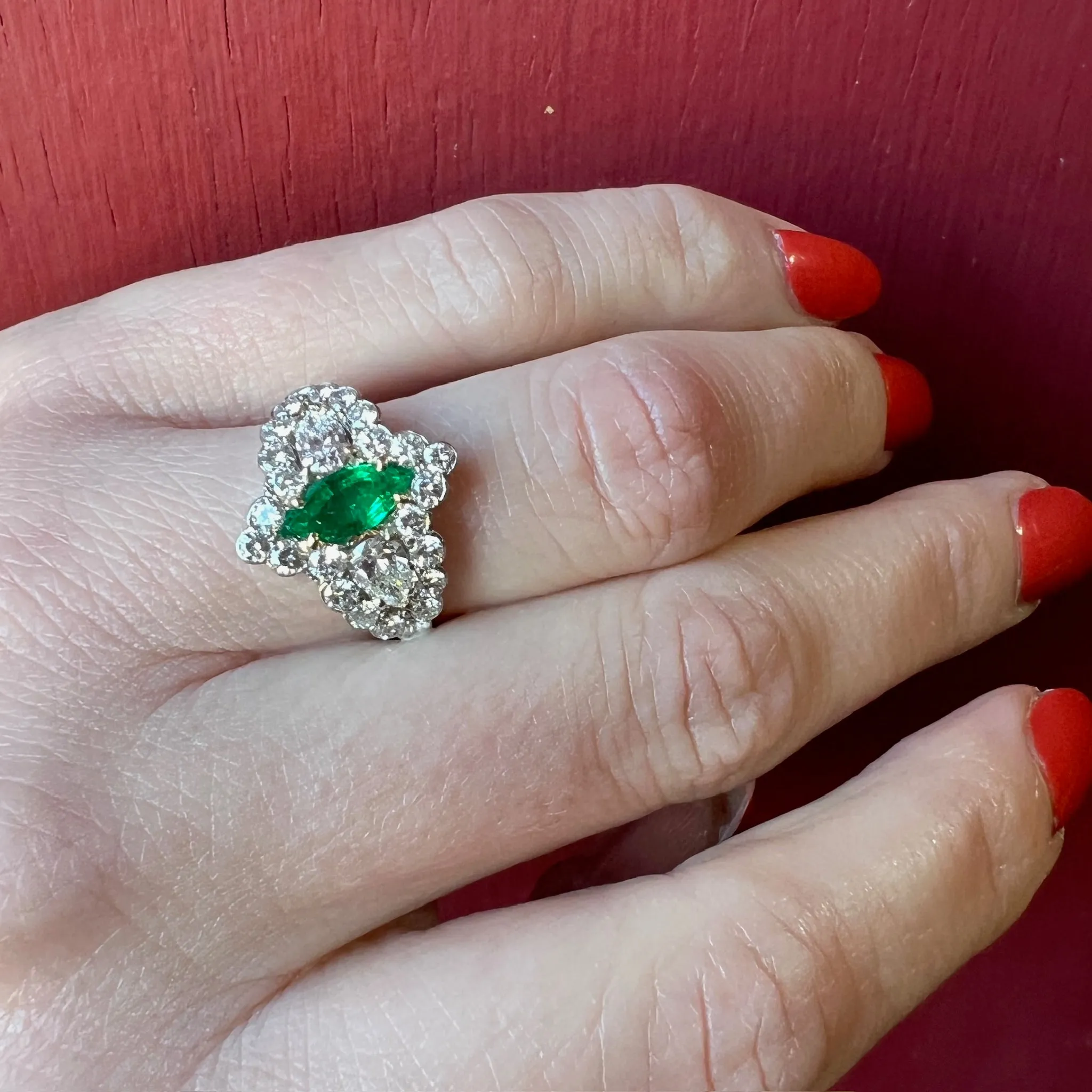 Awe Inspiring Marquise Emerald & Diamond Ring