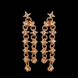 #BA48 | Rose Charm Knot Drop Dangling Diamond Earrings 18kt