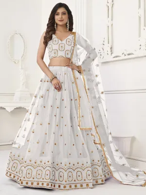 Beautiful White Sequins Net Festival Wear Lehenga Choli With Dupatta