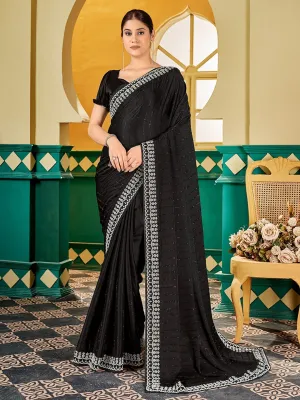 Black Embellished Sequinned Satin Saree