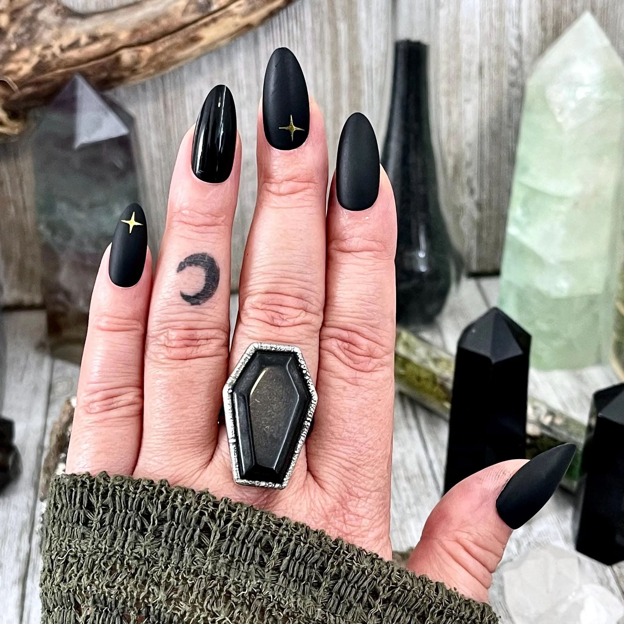 Black Onyx Coffin Ring Size 6 7 8 9 10 11 / Foxlark Collection