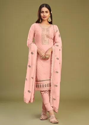 Blush Peach Swarovski Work & Embroidered Eid Wear Salwar Suit