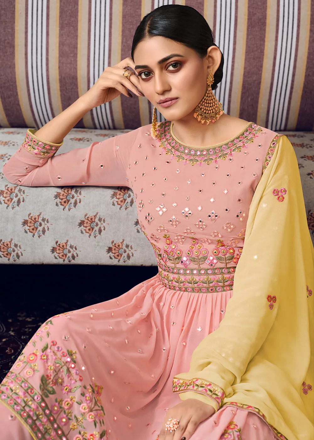 Blush Pink Designer Gharara Style Festive Sharara Suit