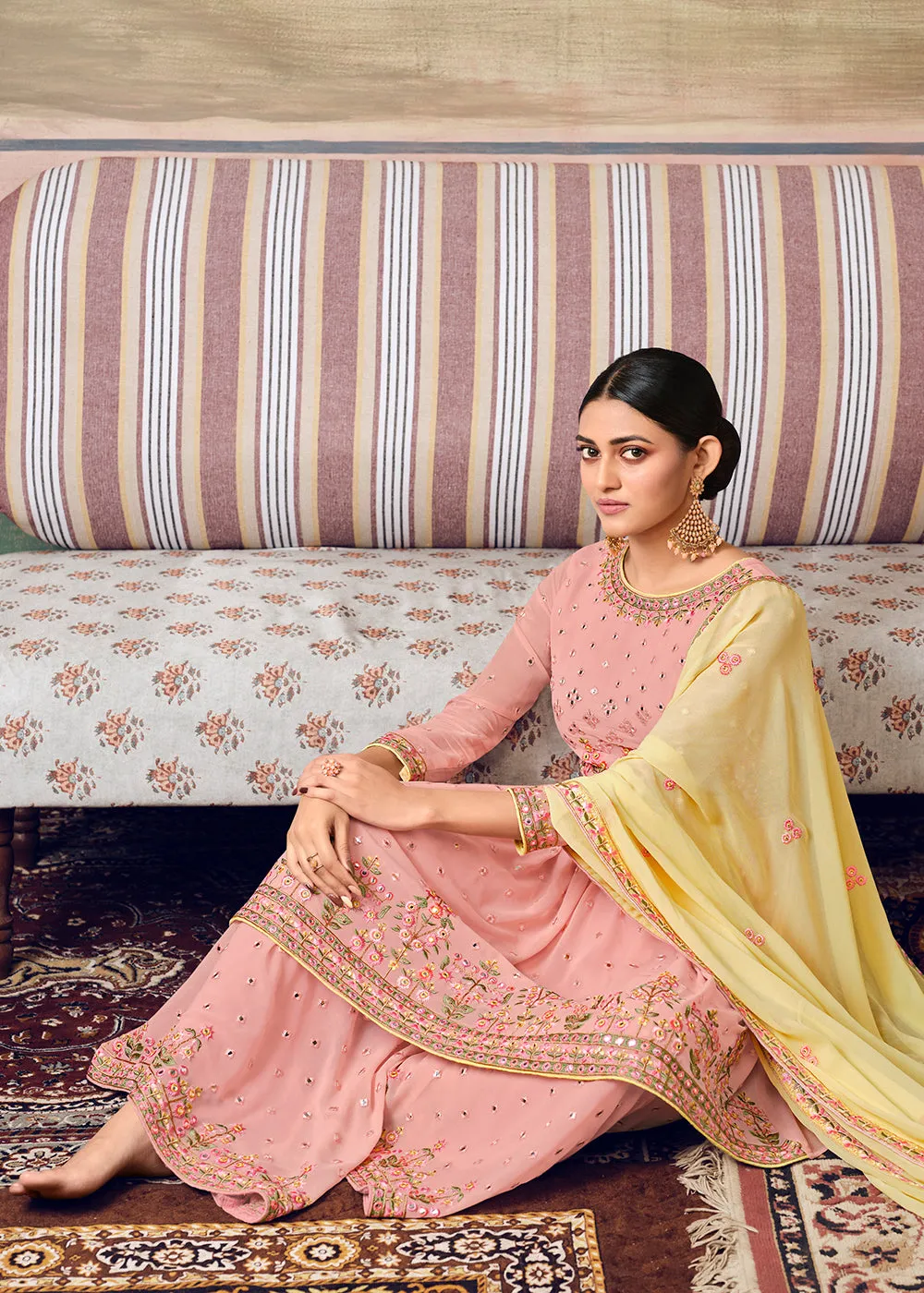 Blush Pink Designer Gharara Style Festive Sharara Suit