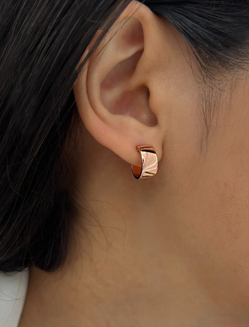 BOSS 18K Rose Gold Over Sterling Silver Chubby Mini Hoop Earrings