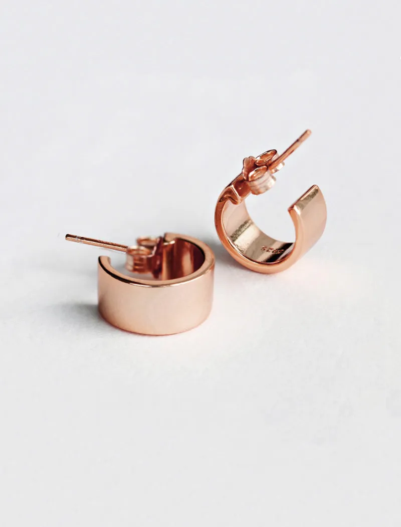 BOSS 18K Rose Gold Over Sterling Silver Chubby Mini Hoop Earrings