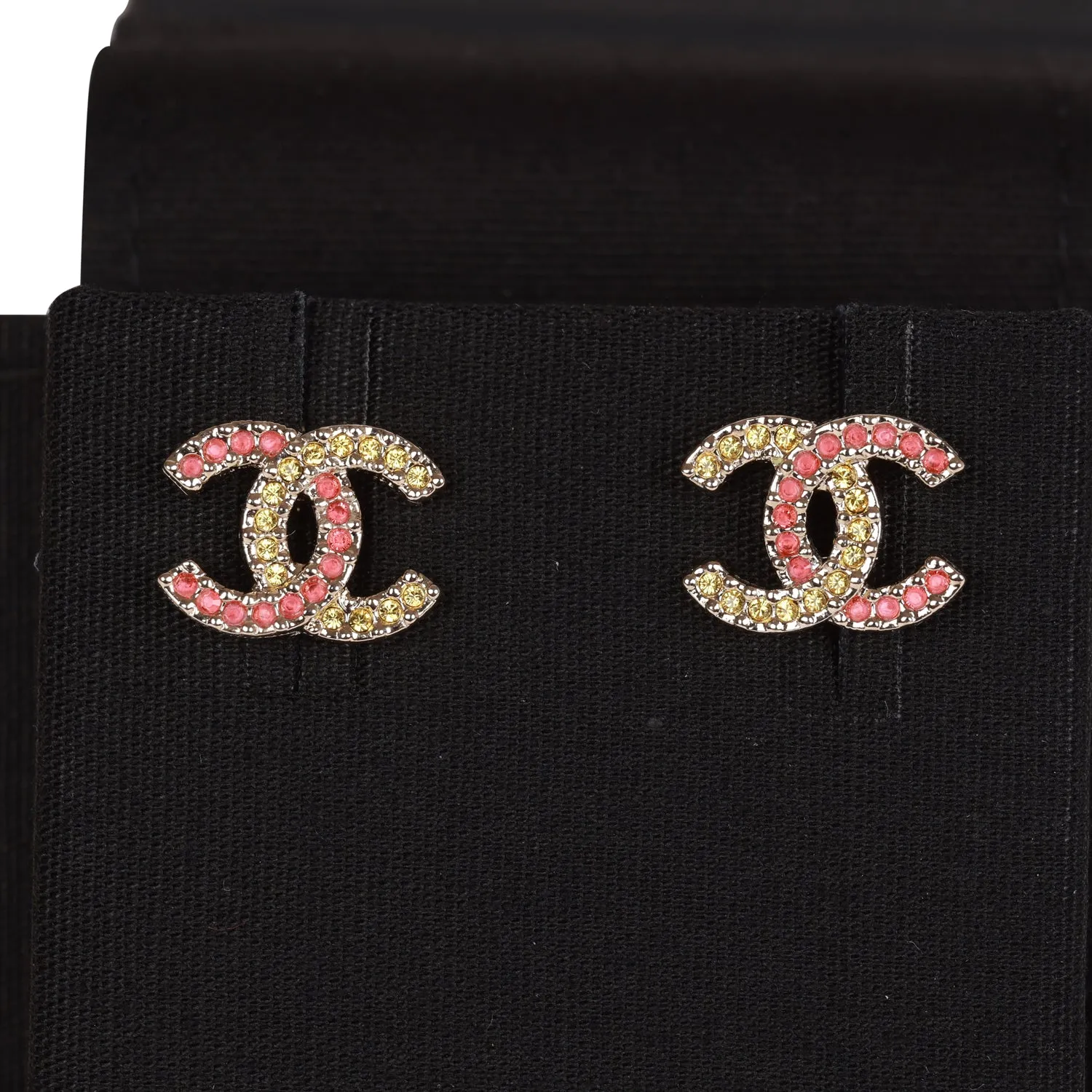 Chanel Pink and Gold Crystal CC Earrings