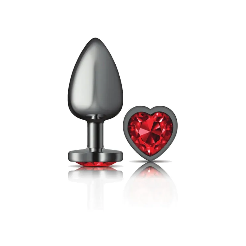 Cheeky Charms - Gunmetal Metal Butt Plug - Heart - Dark Red - Large