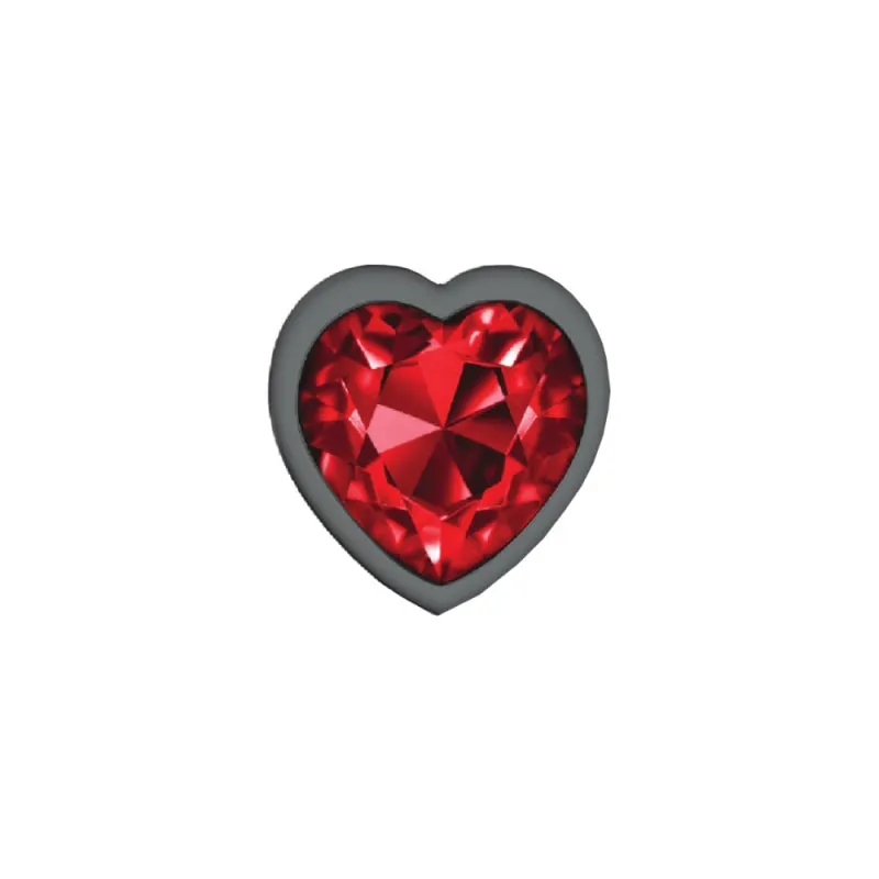 Cheeky Charms - Gunmetal Metal Butt Plug - Heart - Dark Red - Medium