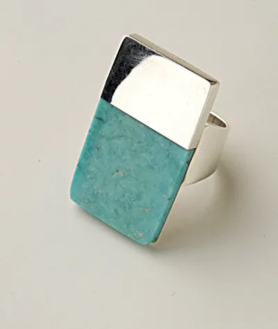 Collection Lourdes Hernandez ~ Silver Rectangle Ring with Natural Stones, adjustable