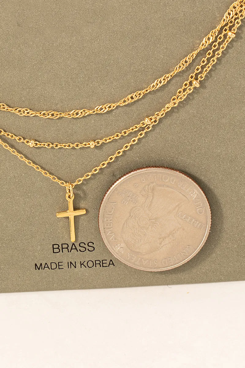 Cross Pendant Layered Dainty Chain Necklace