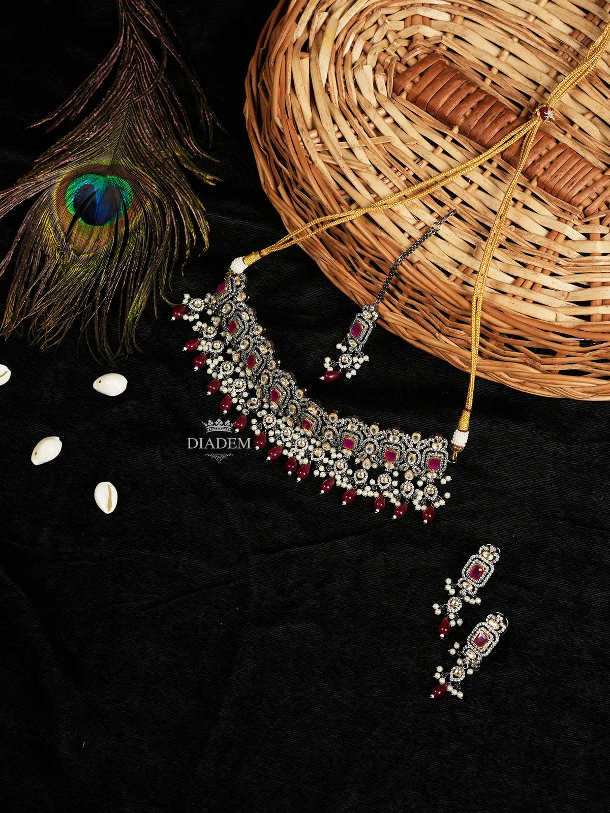 Dark Pink Ruby Radiance Necklace and Earrings Set