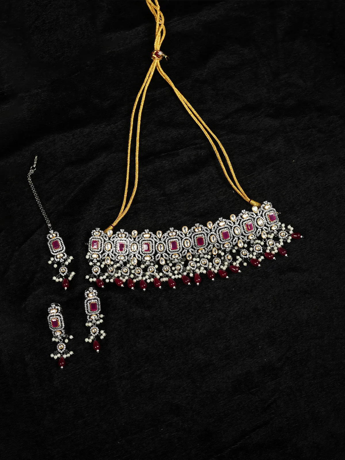 Dark Pink Ruby Radiance Necklace and Earrings Set