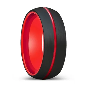 DEMON | Red Ring, Black Tungsten Ring, Red Groove, Domed