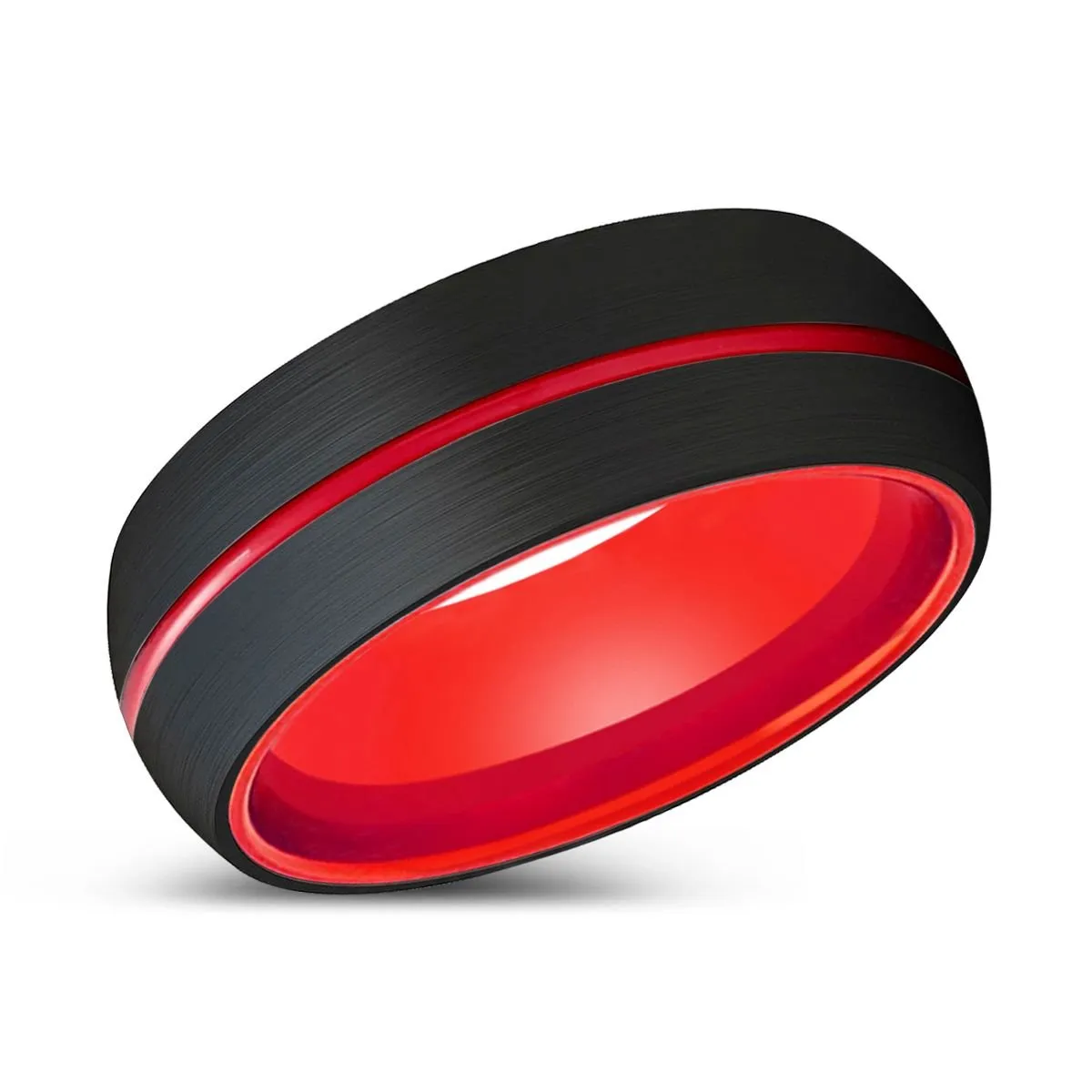 DEMON | Red Ring, Black Tungsten Ring, Red Groove, Domed