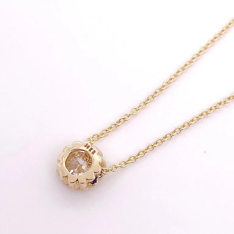 Diamond Solitaire Necklace, Yellow Gold, Round Brilliant Diamond Pendant Star