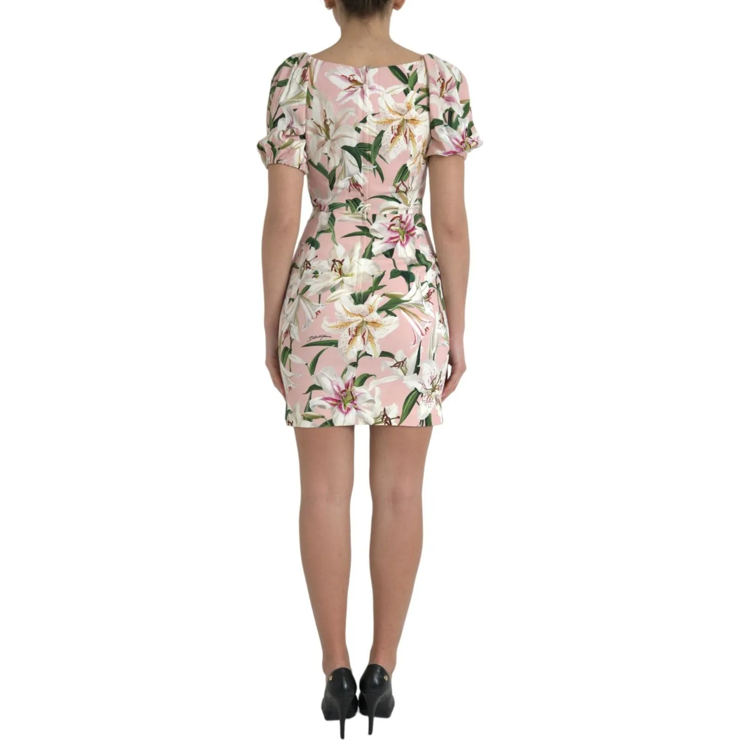 Dolce & Gabbana Elegant Pink Lily Print Sheath Dress