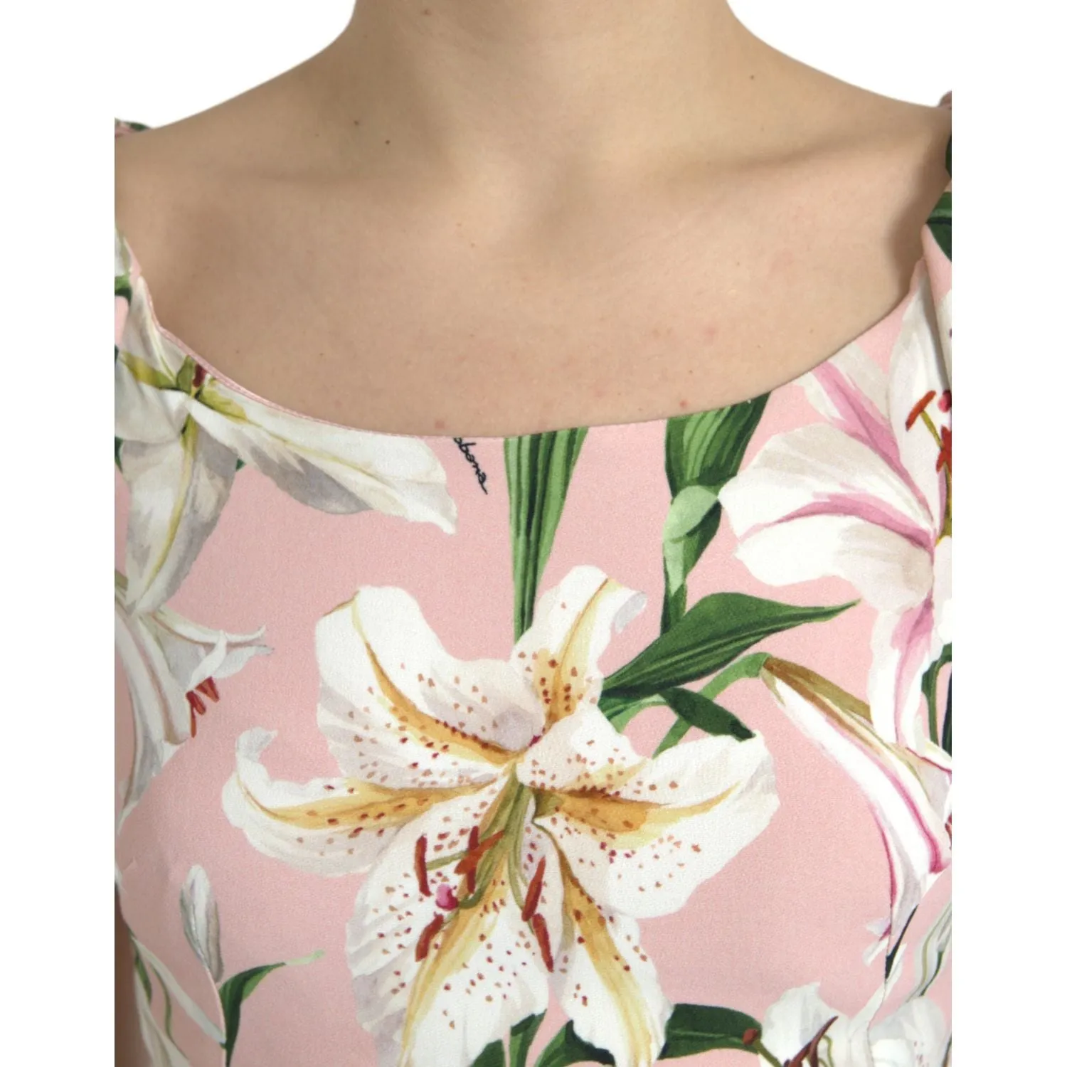 Dolce & Gabbana Elegant Pink Lily Print Sheath Dress