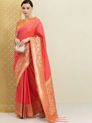 Dual Tone Pink Zari Woven Floral Traditional Saree