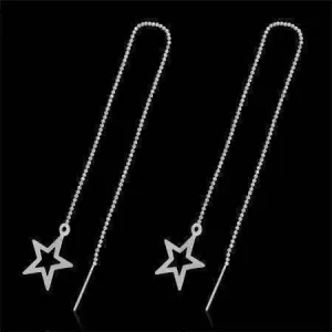 Edgy Bold Star Outline Silver Thread Earrings For Woman