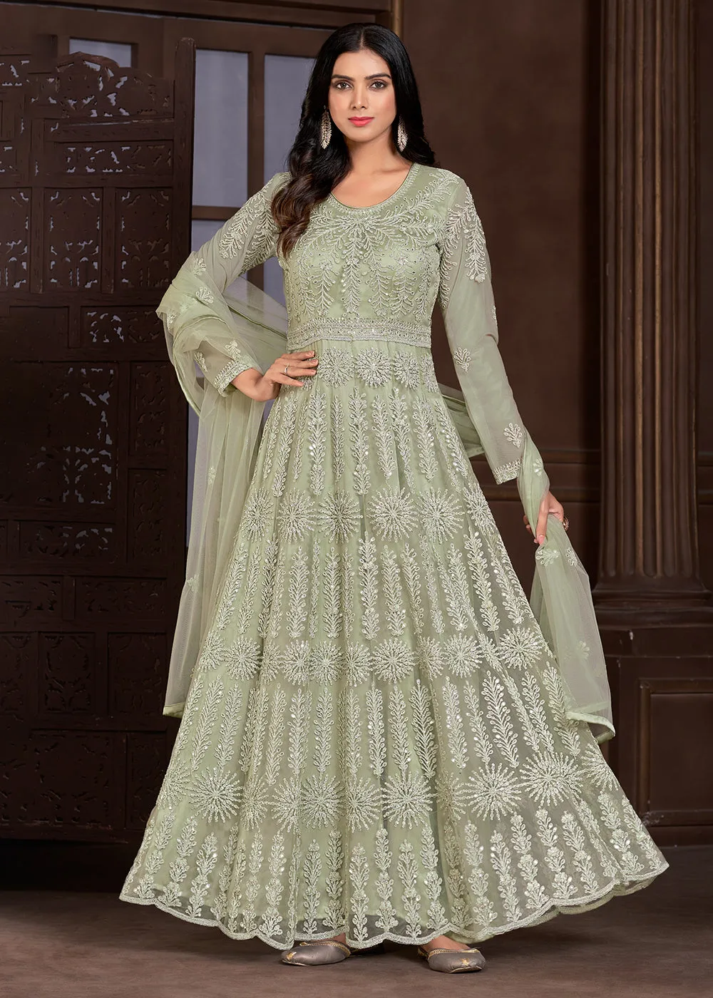 Elegant Green Butterfly Net Designer Anarkali Suit