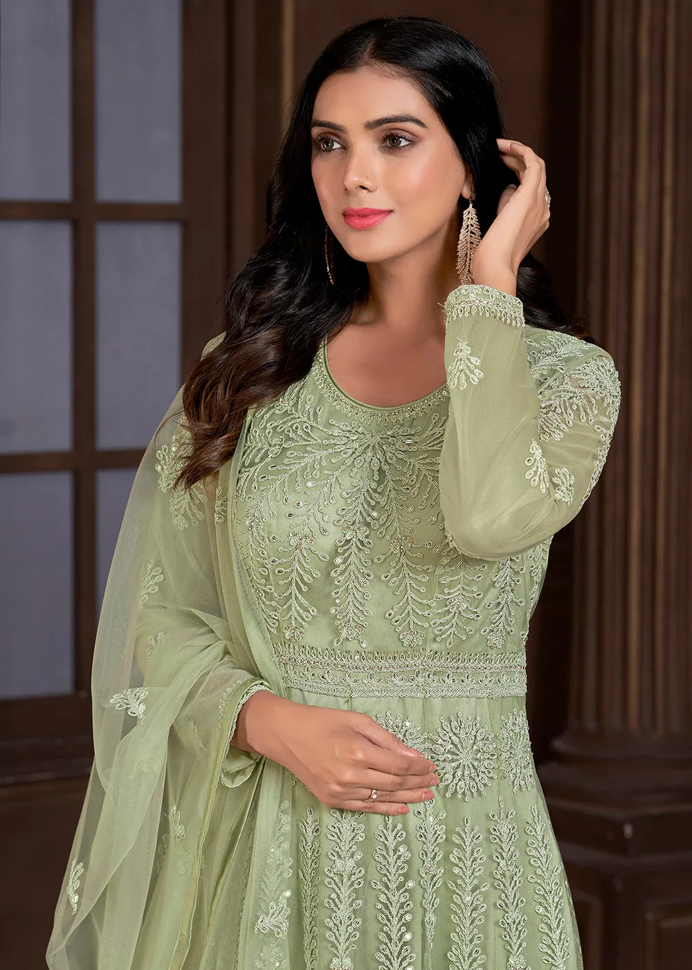 Elegant Green Butterfly Net Designer Anarkali Suit