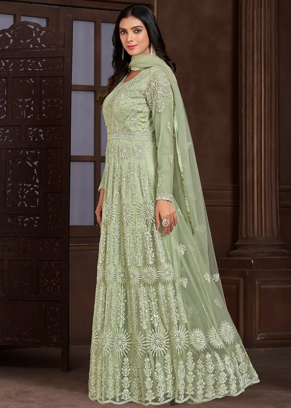 Elegant Green Butterfly Net Designer Anarkali Suit