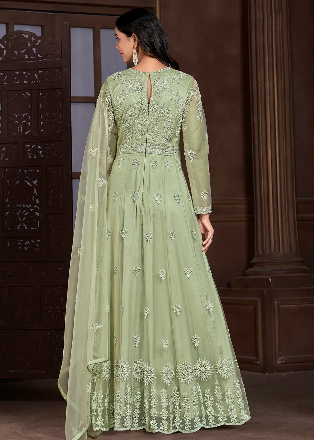 Elegant Green Butterfly Net Designer Anarkali Suit