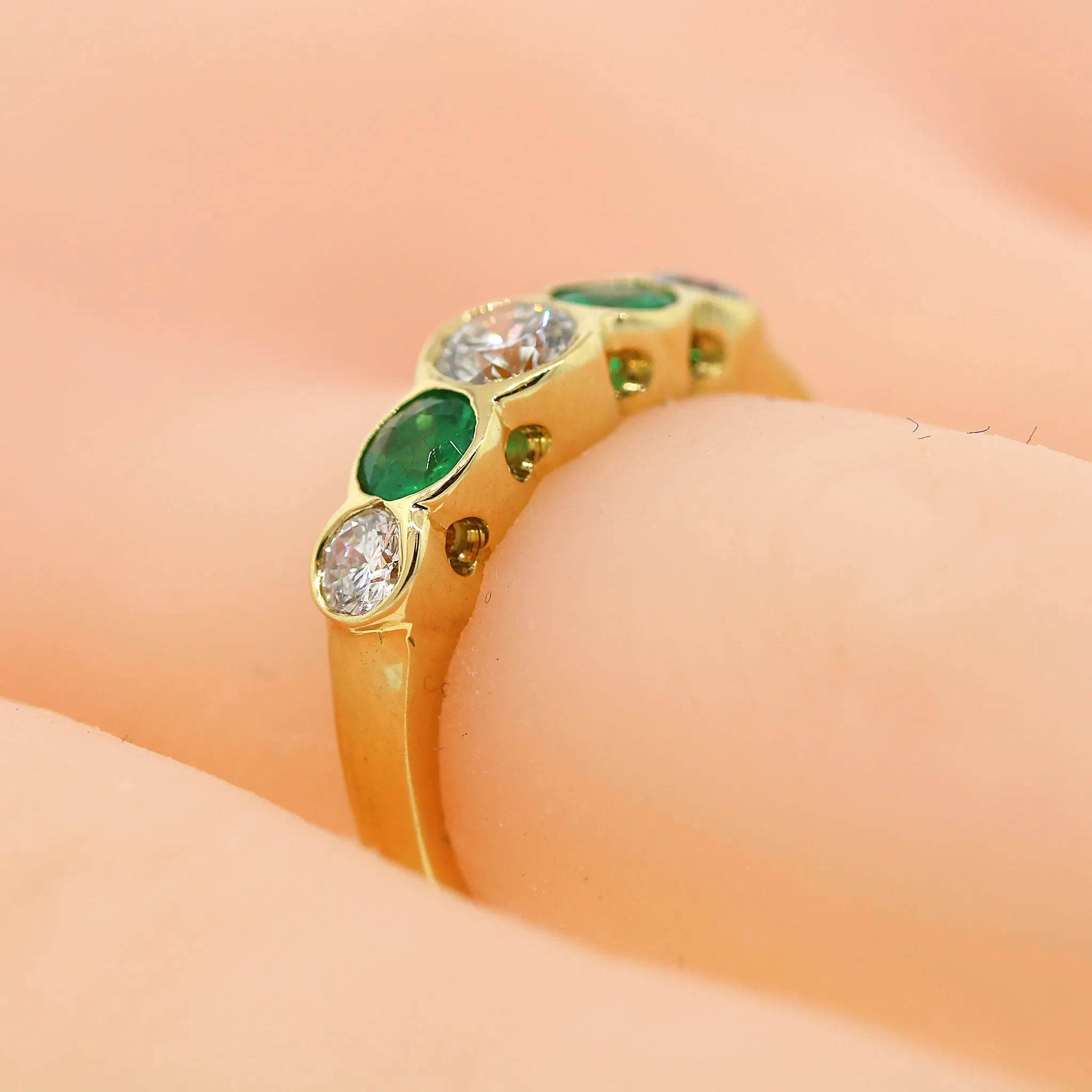 Emerald and Diamond Classic 5 Stone Ring