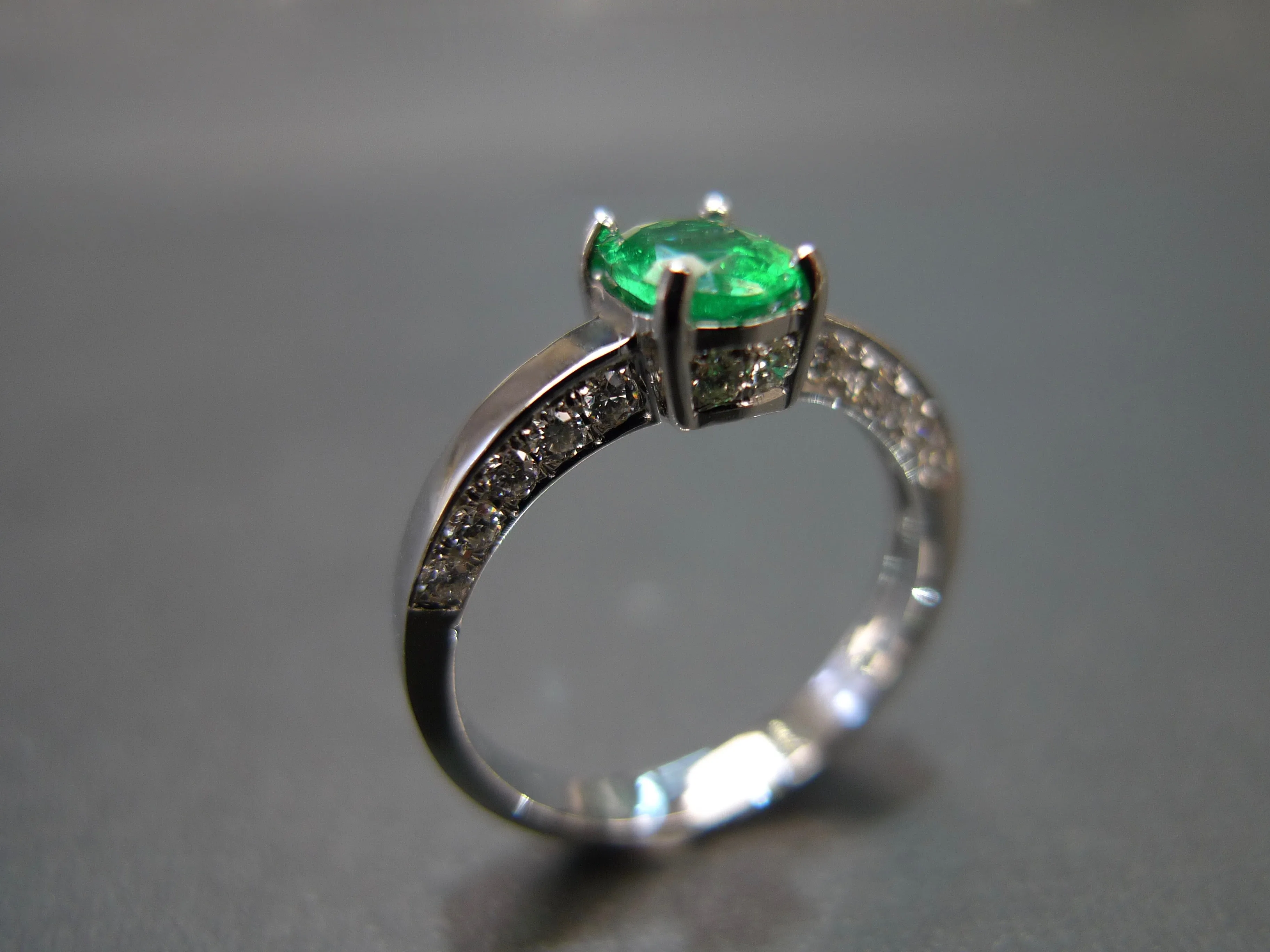 Emerald and Diamond Ring in White Gold